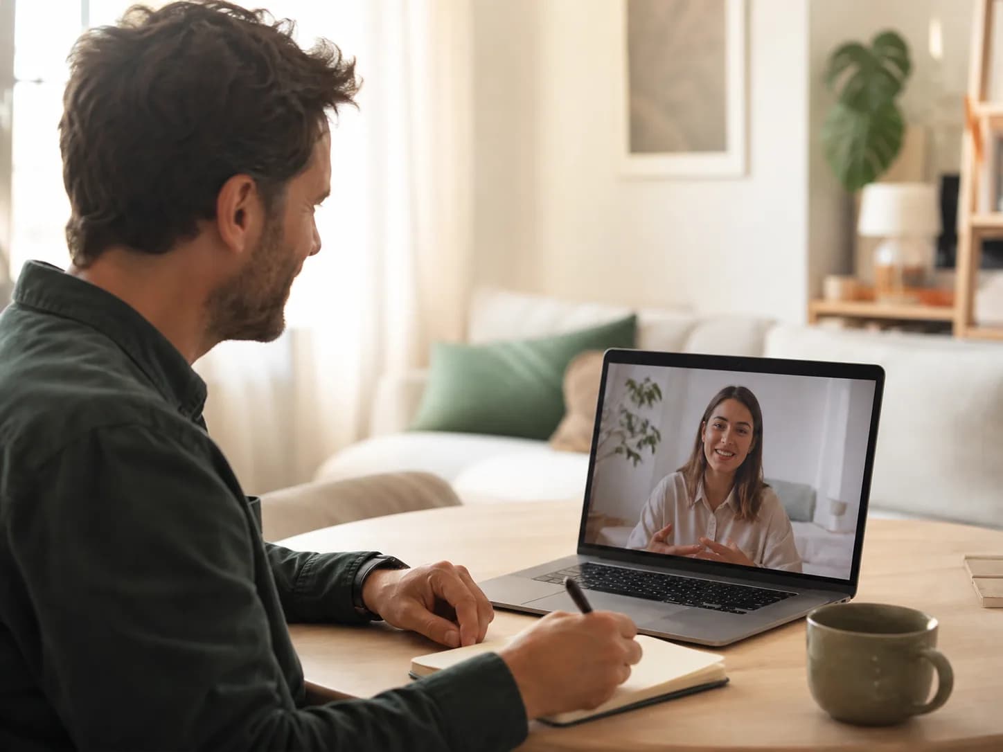 An international patient having a calm first video conversation with a Wadi coordinator