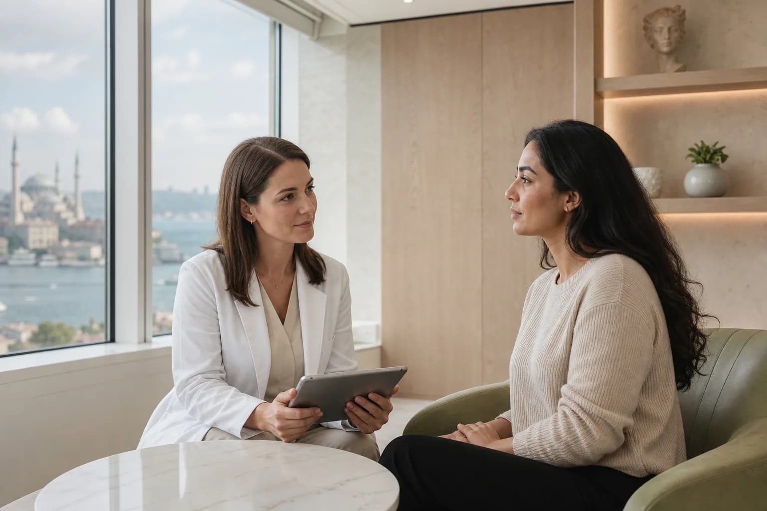 A calm clinical consultation related to Aesthetic surgery